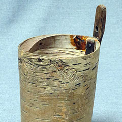 Maple sap bucket made in the 19th century from birch bark.